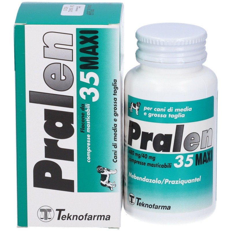 Confezione commerciale diPralen Maxi Compresse Masticabili Flacone da 35 Compresse Farmaco Veterinario