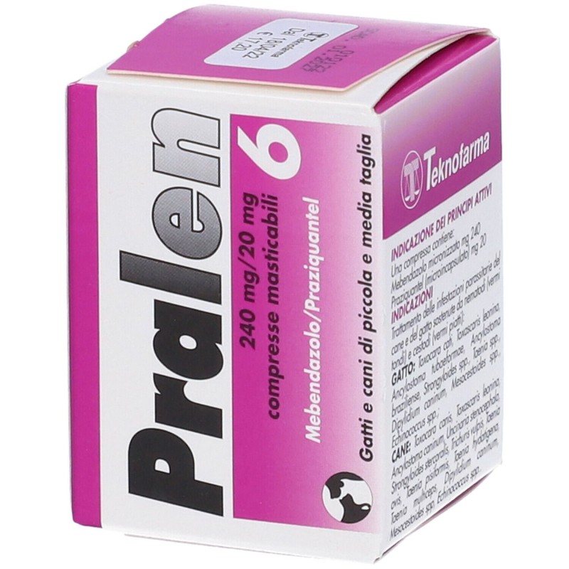 Dettaglio del packaging di Pralen Farmaco Veterinario per Infestazioni Parassitarie di Cani e Gatti 6 Compresse Masticabili Dettaglio del packaging di Pralen Farmaco Veterinario per Infestazioni Parassitarie di Cani e Gatti 6 Compresse Masticabili