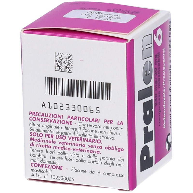 Primo piano di Pralen Farmaco Veterinario per Infestazioni Parassitarie di Cani e Gatti 6 Compresse Masticabili Primo piano di Pralen Farmaco Veterinario per Infestazioni Parassitarie di Cani e Gatti 6 Compresse Masticabili