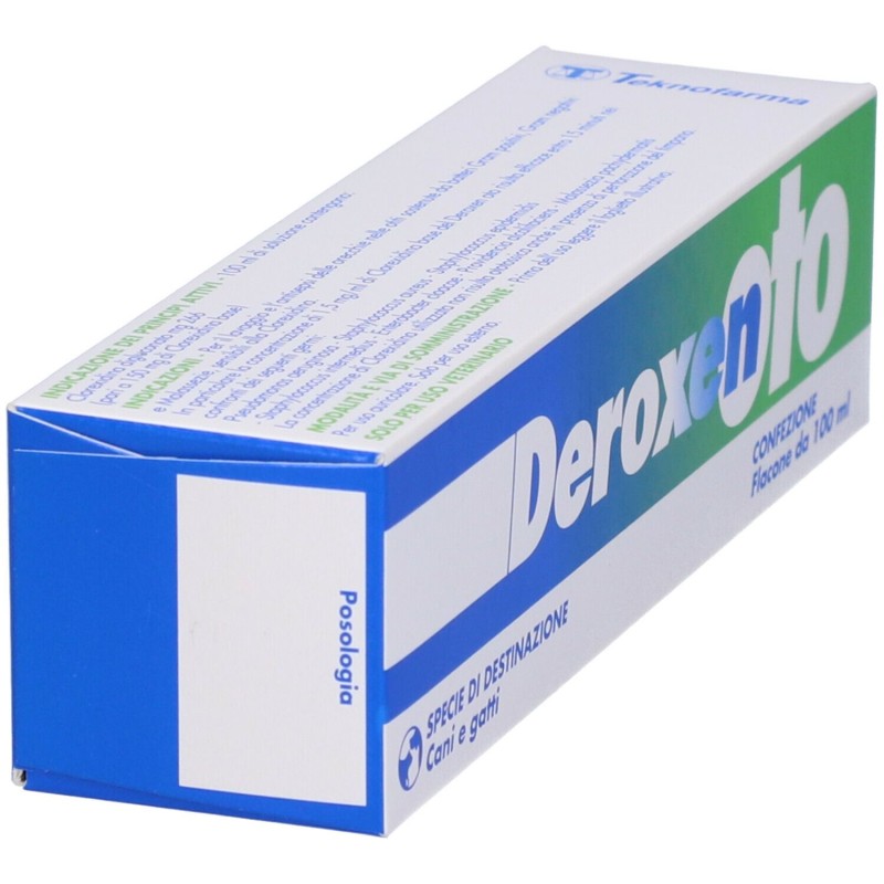 Foto illustrativa del packaging di Deroxen Oto Gocce Auricolari Veterinarie per Cani e Gatti 100ml