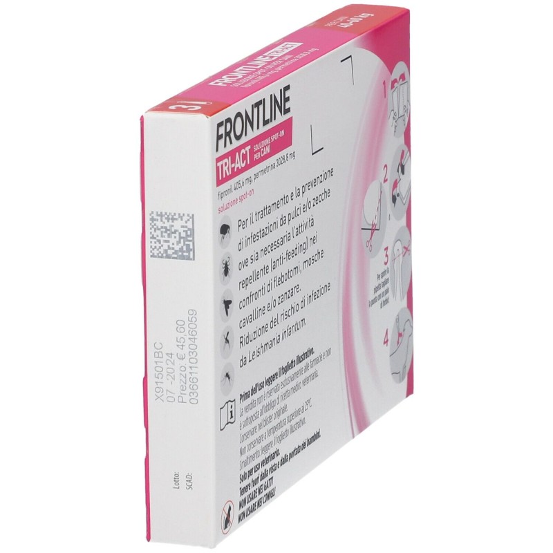Scatola originale del prodotto Frontline Tri-Act Antiparassitario per Cani 40-60Kg 3 Pipette