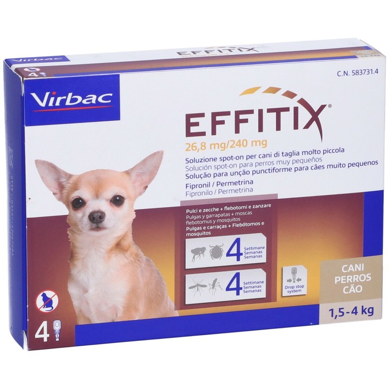 Vista del prodotto Effitix 4 Pipette 0,44ml 26,8+240mg Farmaco Veterinario