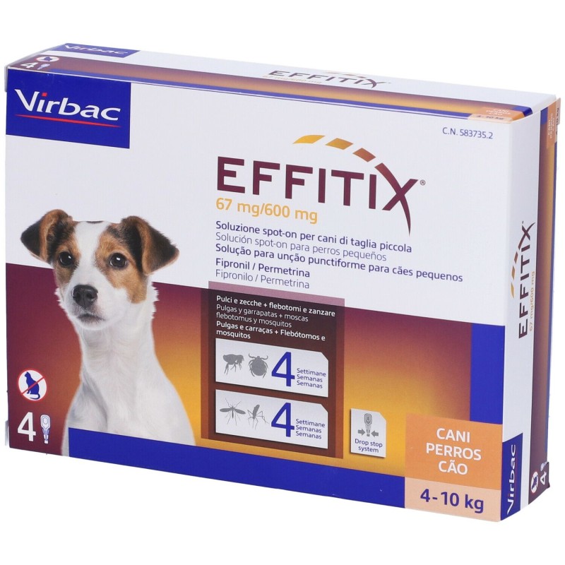 Presentazione grafica di Effitix 4 Pipette 1,10ml 67+600mg Farmaco Veterinario