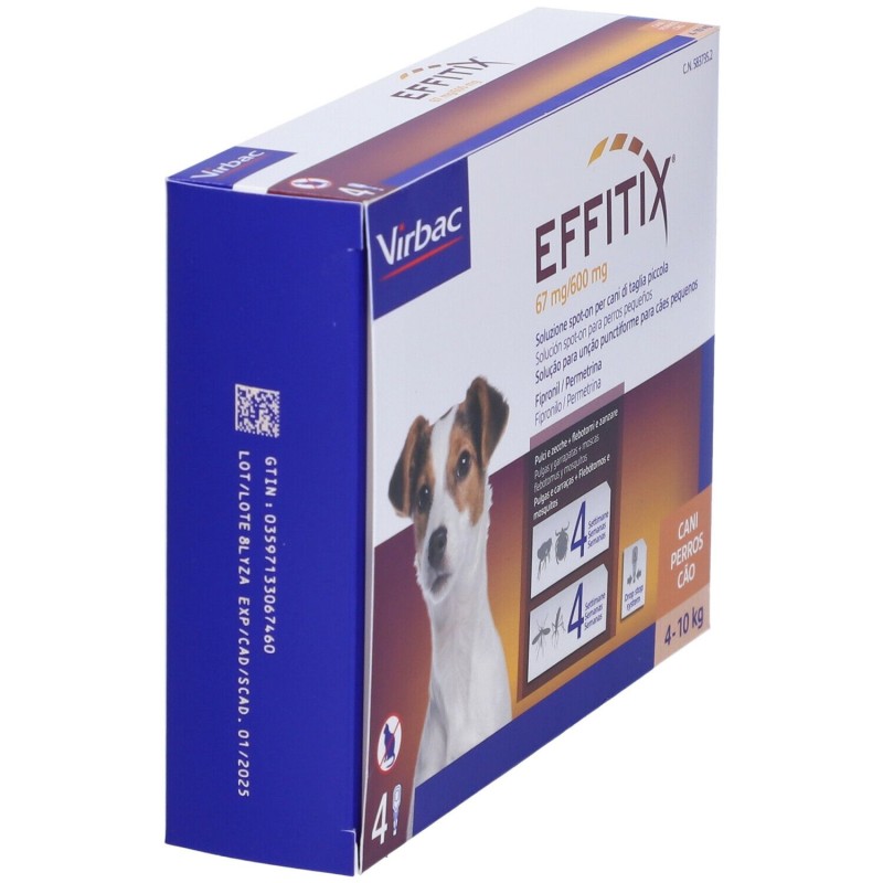 Confezione sigillata di Effitix 4 Pipette 1,10ml 67+600mg Farmaco Veterinario