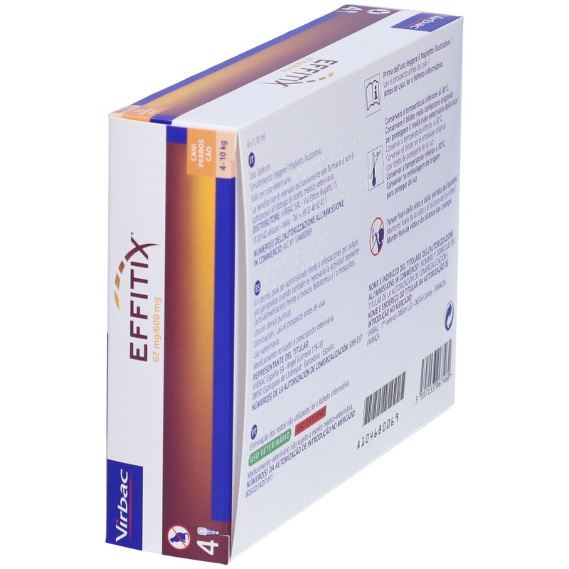 Aspetto del prodotto Effitix 4 Pipette 1,10ml 67+600mg Farmaco Veterinario