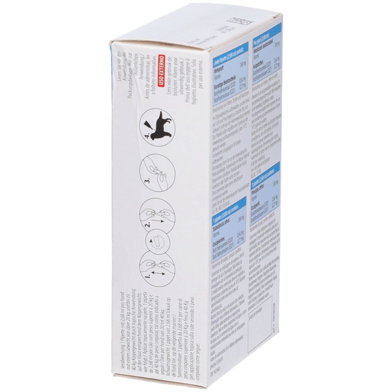Scatola integra del prodotto Amflee Spot On 3 Pipette 268mg Farmaco Veterinario