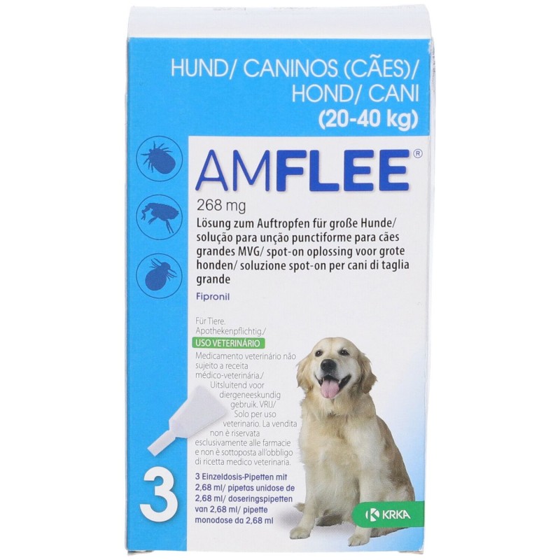 Foto esplicativa di Amflee Spot On 3 Pipette 268mg Farmaco Veterinario