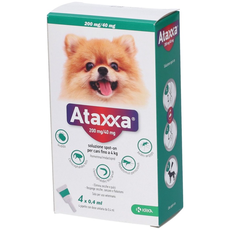 Immagine reale di Ataxxa Antiparassitario per Cani fino a 4kg 4 Pipette Spot-On (Equivalente Advantix) Immagine reale di Ataxxa Antiparassitario per Cani fino a 4kg 4 Pipette Spot-On (Equivalente Advantix)