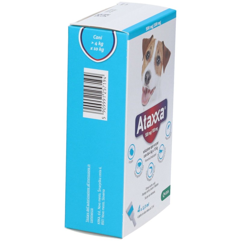 Aspetto del prodotto Ataxxa Antiparassitario per Cani da 4kg a 10kg 4 Pipette Spot-On (Equivalente Advantix) Aspetto del prodotto Ataxxa Antiparassitario per Cani da 4kg a 10kg 4 Pipette Spot-On (Equivalente Advantix)