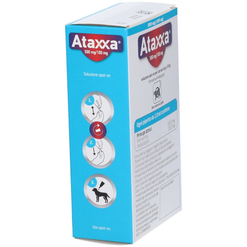 Foto esplicativa di Ataxxa Antiparassitario per Cani da 4kg a 10kg 4 Pipette Spot-On (Equivalente Advantix) Foto esplicativa di Ataxxa Antiparassitario per Cani da 4kg a 10kg 4 Pipette Spot-On (Equivalente Advantix)