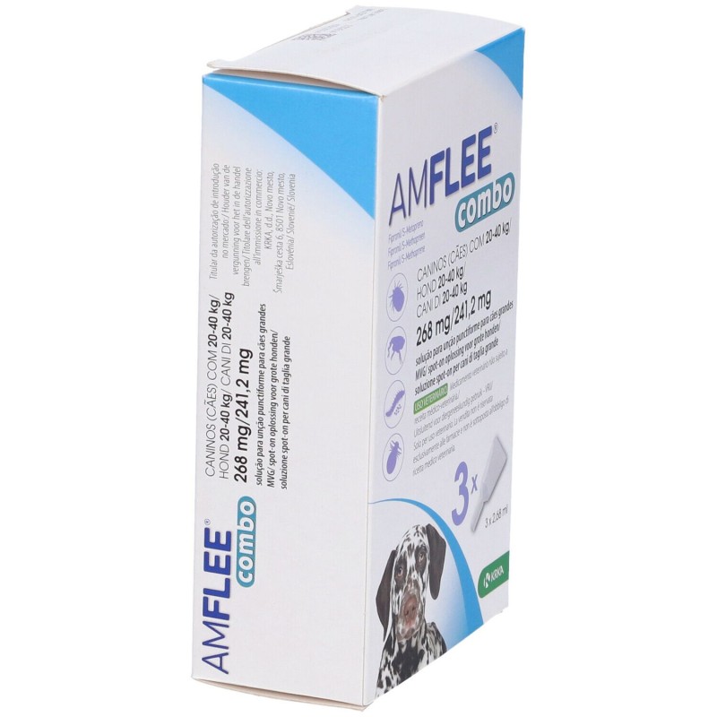 Dettaglio del packaging di Amflee Combo Antiparassitario Veterinario per Cani 20-40Kg 3 Pipette