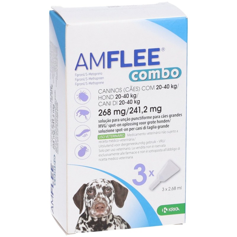 Confezione sigillata di Amflee Combo Antiparassitario Veterinario per Cani 20-40Kg 3 Pipette