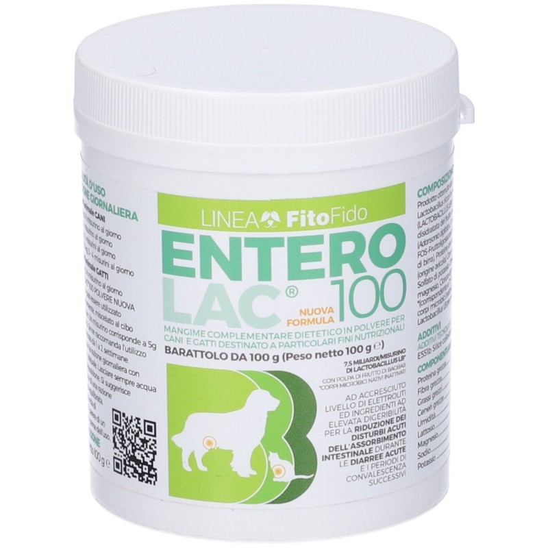 Confezione commerciale diEnterolac Mangime Veterinario per la Diarrea di Cani e Gatti 100g Confezione commerciale diEnterolac Mangime Veterinario per la Diarrea di Cani e Gatti 100g