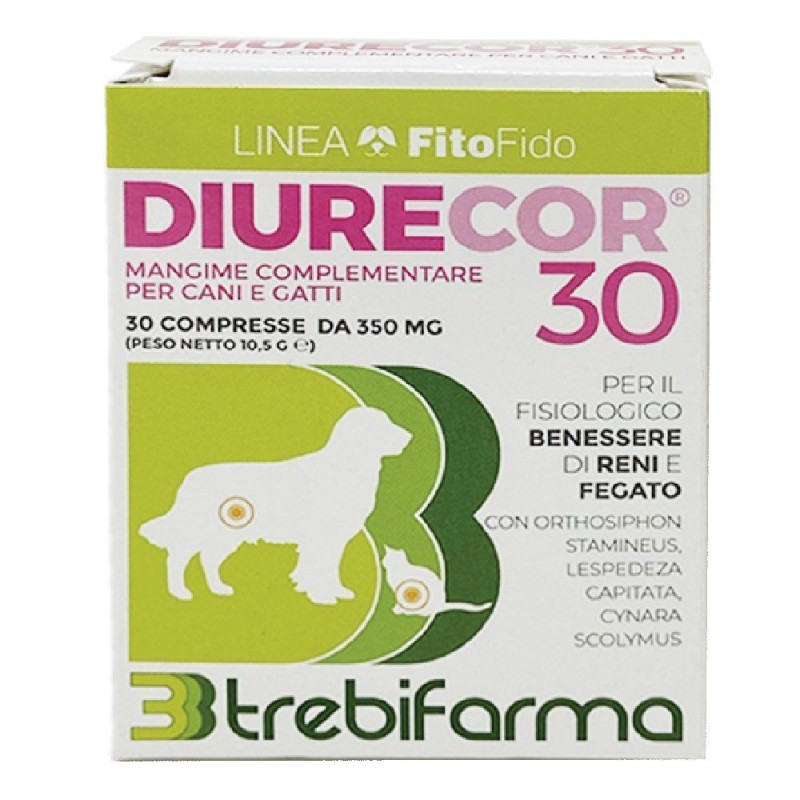 Confezione commerciale diDiurecor Veterinario per Drenaggio dei Liquidi di Cani e Gatti 30 Compresse