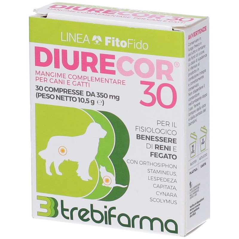 Foto illustrativa del packaging di Diurecor Veterinario per Drenaggio dei Liquidi di Cani e Gatti 30 Compresse