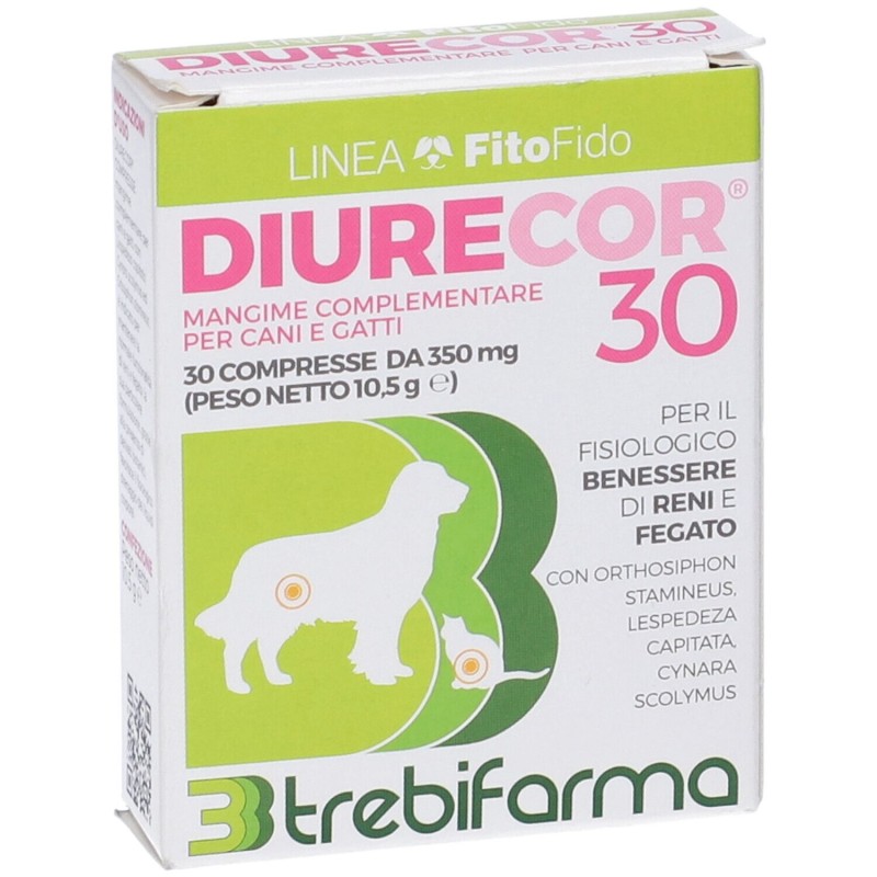 Presentazione grafica di Diurecor Veterinario per Drenaggio dei Liquidi di Cani e Gatti 30 Compresse