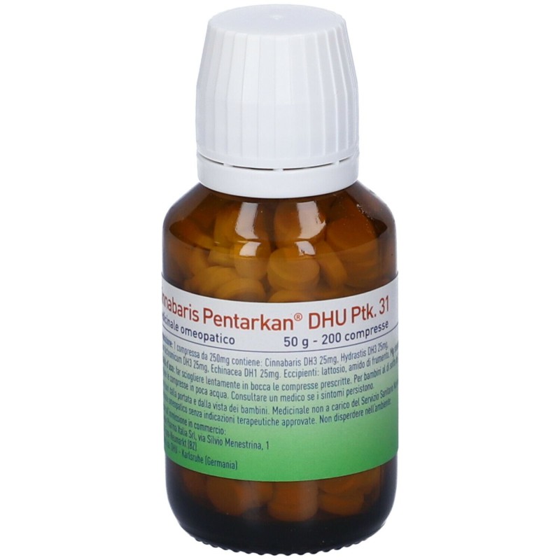 Presentazione grafica di Schwabe Cinnabaris 31 PTK per il Naso Medicinale Omeopatico200 Compresse