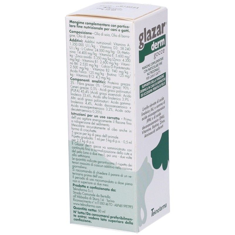 Dettaglio del packaging di Glazarderm Premiscela Gocce per Problemi Cutanei 50ml