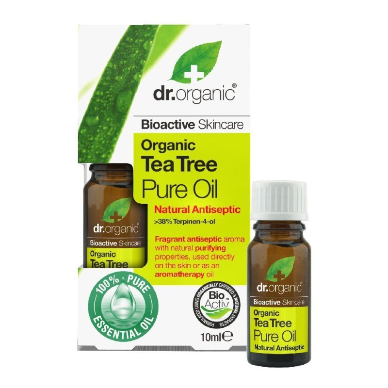 Confezione commerciale diDR ORGANIC TEA TREE ESSENTIAL OIL OLIO ESSENZIALE 10 ML Confezione commerciale diDR ORGANIC TEA TREE ESSENTIAL OIL OLIO ESSENZIALE 10 ML