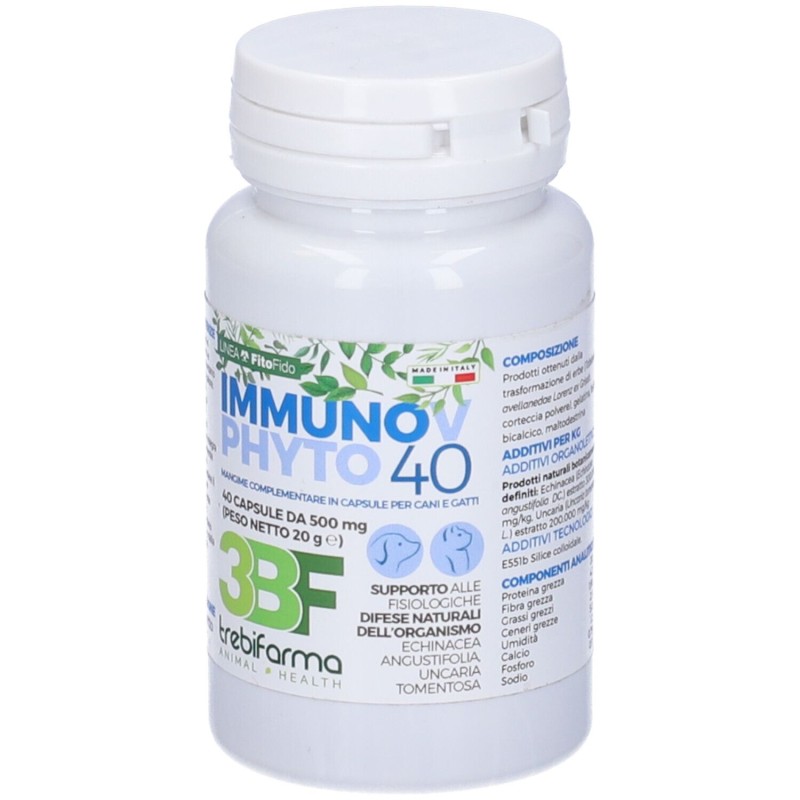 Confezione commerciale diImmunov Phyto 40 Integratore Veterinario per Difese Immunitarie di Cani e Gatti 40 Capsule Confezione commerciale diImmunov Phyto 40 Integratore Veterinario per Difese Immunitarie di Cani e Gatti 40 Capsule