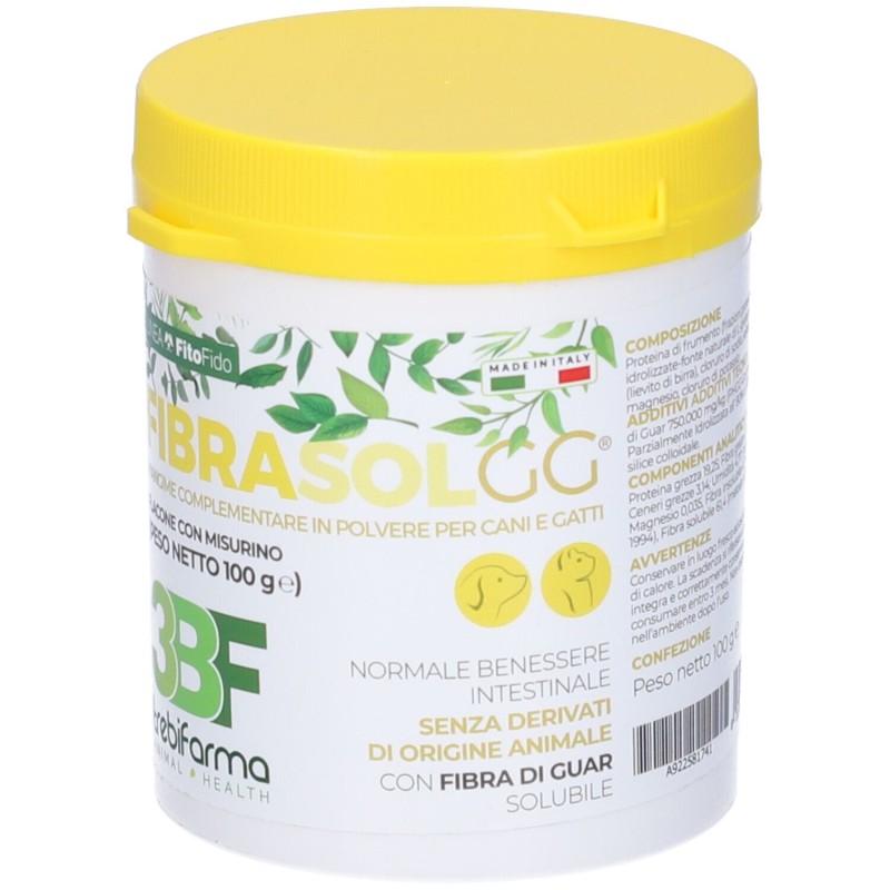 Pack ufficiale del prodotto Fibrasol GG Mangime Veterinario per Diarrea Acuta di Cani e Gatti 100g