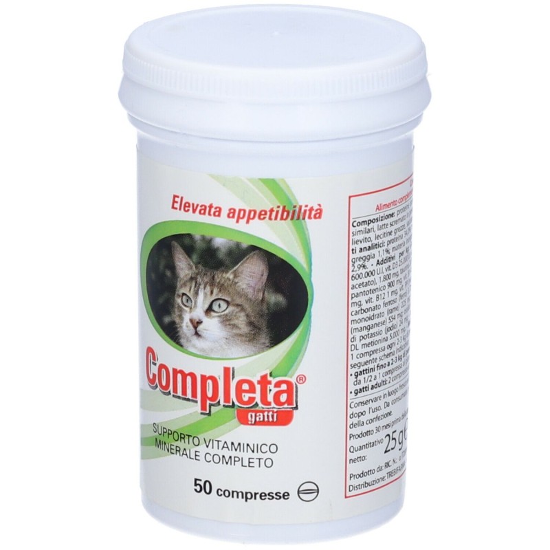 Dettaglio del packaging di Completa Gatti per Benessere Generale 50 Compresse Barattolo 25 G Dettaglio del packaging di Completa Gatti per Benessere Generale 50 Compresse Barattolo 25 G