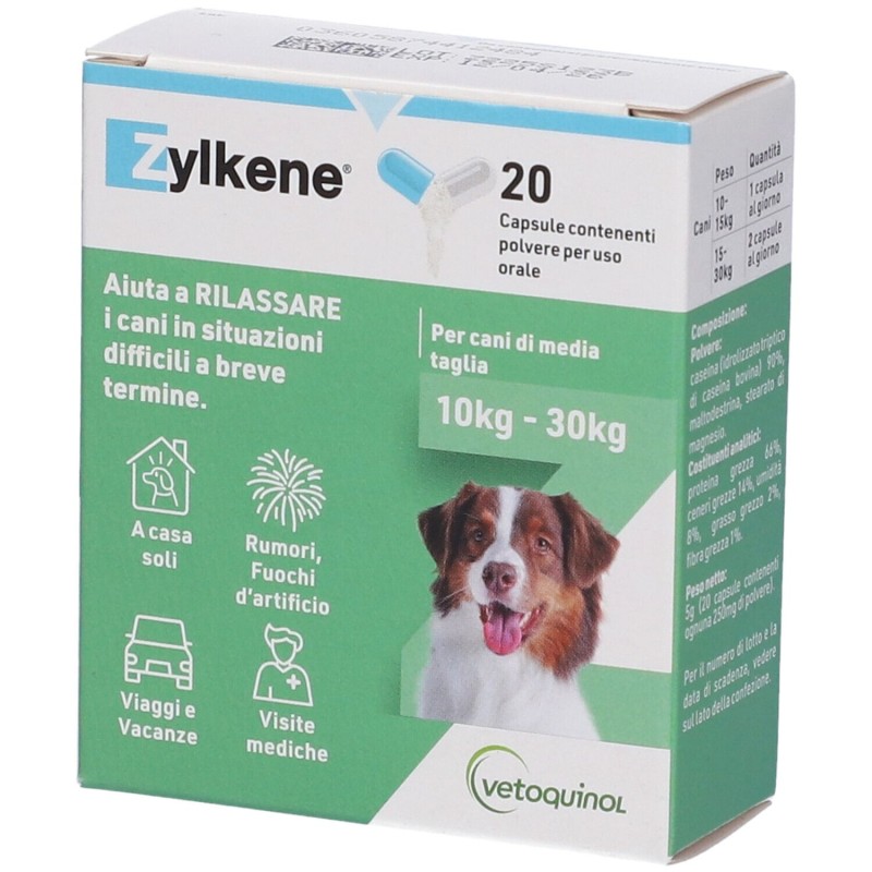 Visualizzazione chiara di Zylkene Cani 225mg Integratore per Stress dei Cani 20 Capsule