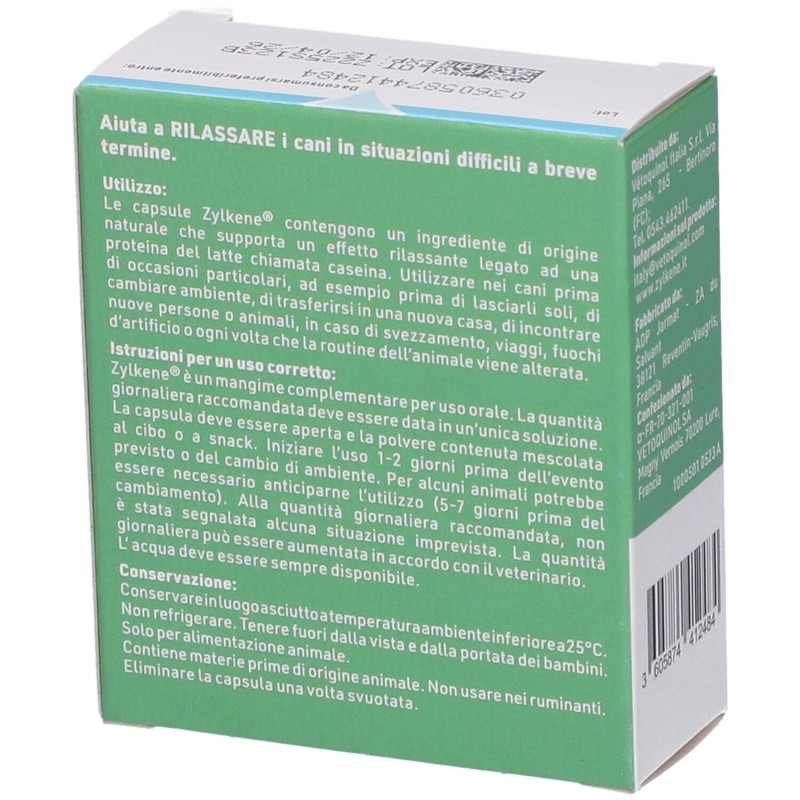 Packaging integro del prodotto Zylkene Cani 225mg Integratore per Stress dei Cani 20 Capsule