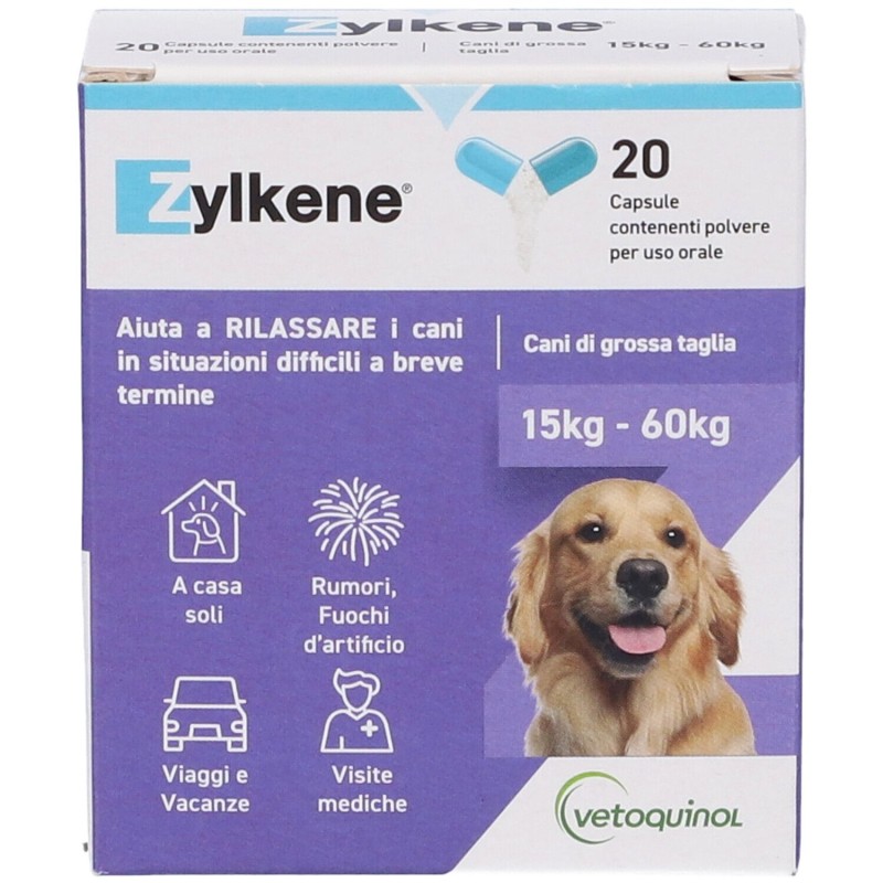 Confezione sigillata di Zylkene Cani 450mg Integratore per il Benessere per Cani Oltre 15kg 20 Capsule