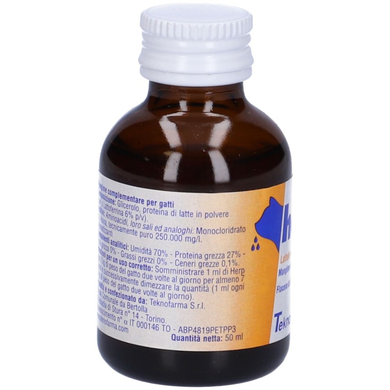Foto ravvicinata di Herp Integratore Veterinario per Infezioni del Gatto 50ml Foto ravvicinata di Herp Integratore Veterinario per Infezioni del Gatto 50ml