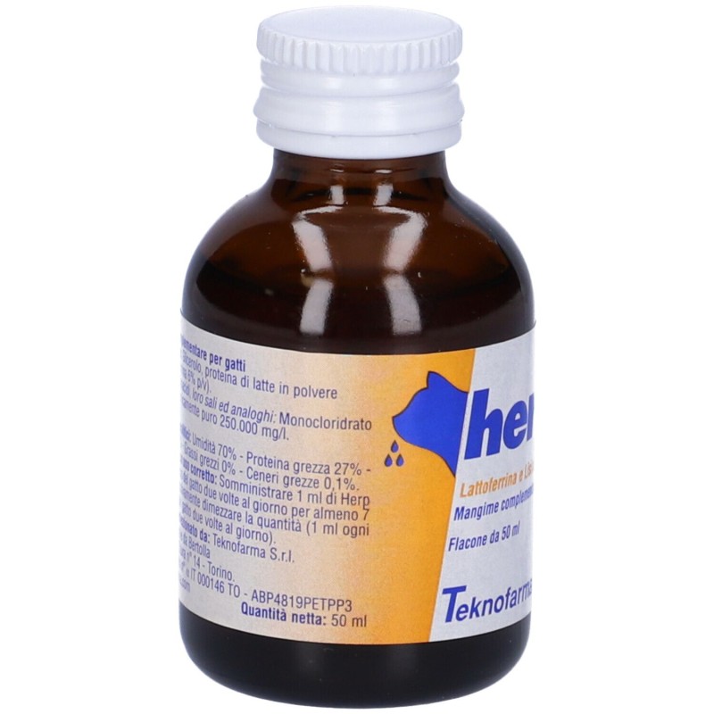 Dettaglio del packaging di Herp Integratore Veterinario per Infezioni del Gatto 50ml Dettaglio del packaging di Herp Integratore Veterinario per Infezioni del Gatto 50ml