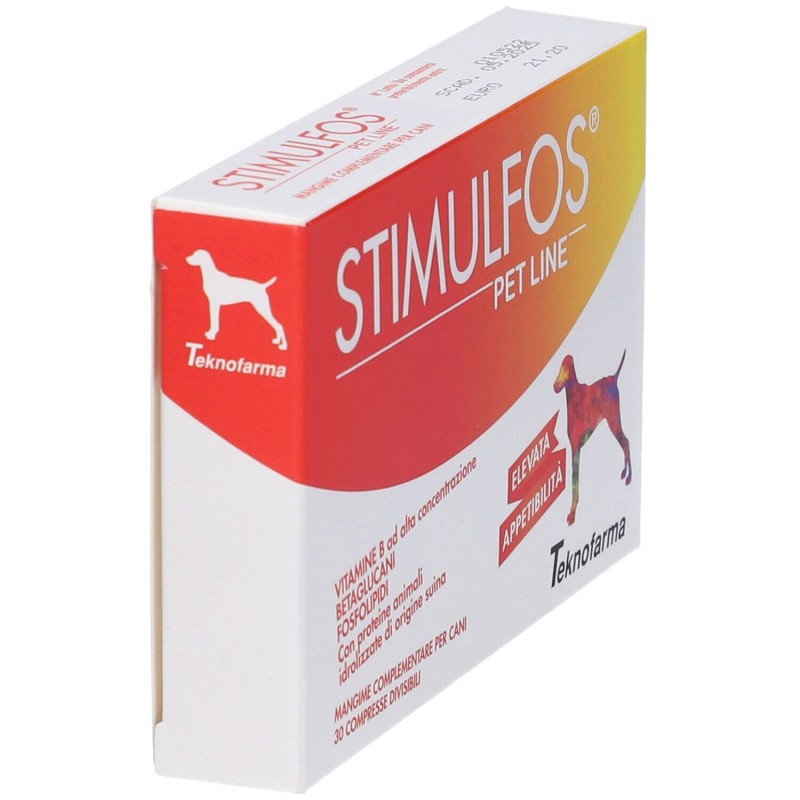 Presentazione grafica di Stimulfos Pet Line Cane Integratore Vitaminico per Cani 30 Compresse