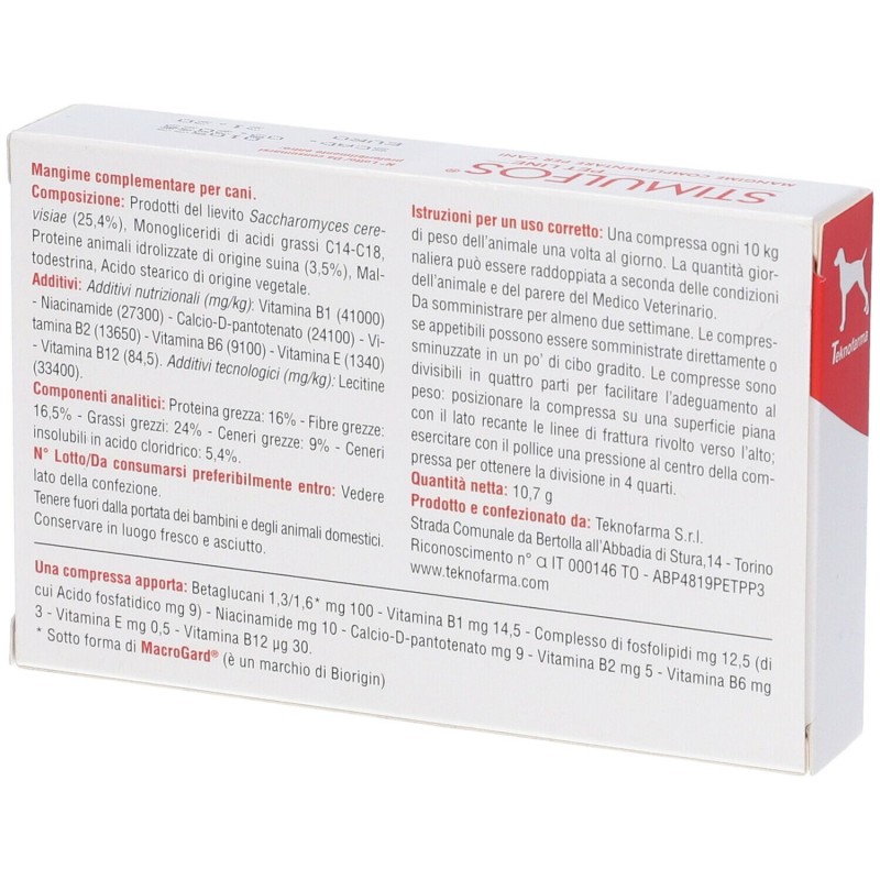 Confezione sigillata di Stimulfos Pet Line Cane Integratore Vitaminico per Cani 30 Compresse
