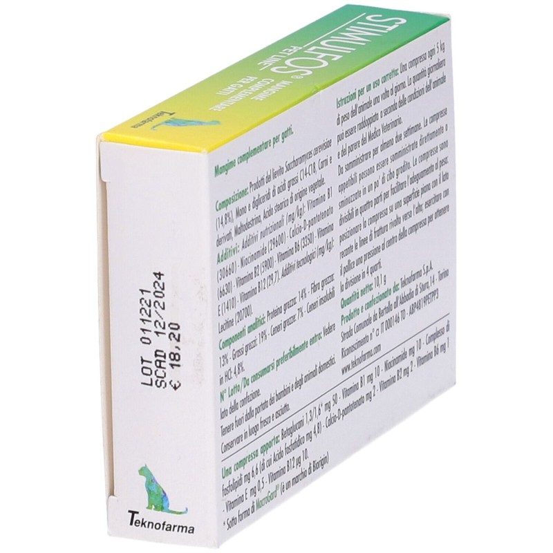 Primo piano di Stimulfos Pet Line Gatto Integratore Vitaminico per Gatti 30 Compresse Primo piano di Stimulfos Pet Line Gatto Integratore Vitaminico per Gatti 30 Compresse