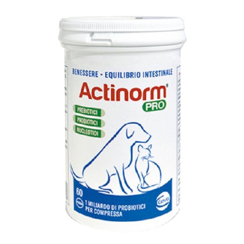 Foto illustrativa del packaging di Actinorm Pro Mangime Complementare Veterinario per Cani e Gatti 60 Compresse