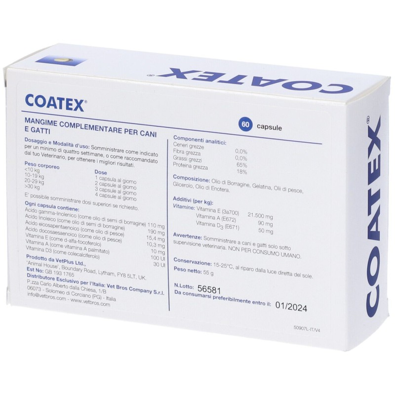 Pack ufficiale del prodotto Coatex per Salute Pelle e Pelo 60 Capsule