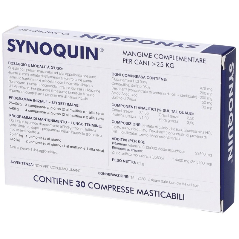Dettaglio del packaging di Synoquin Efa Large Breed Integratore per Cani 30 Compresse