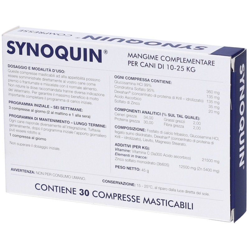 Scatola integra del prodotto Synoquin Efa Medium Breed Integratore per Articolazioni Cani 30 Compresse