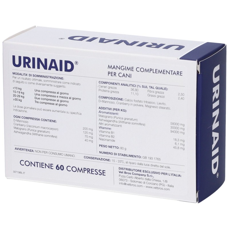 Confezione sigillata di Urinaid Cani Integratore per Cani 60 Compresse