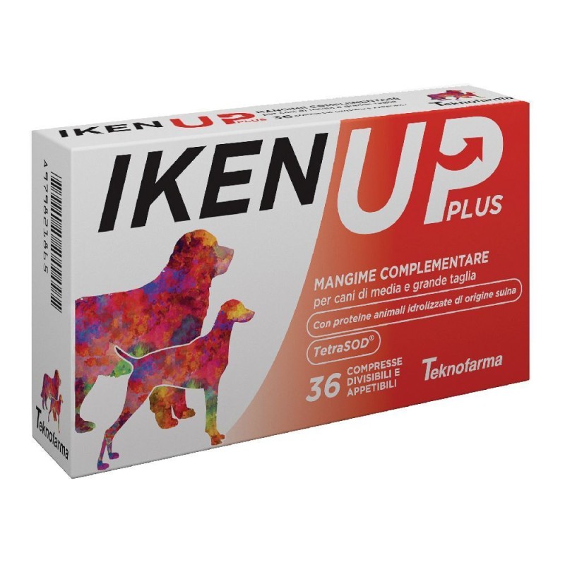 Presentazione grafica di Iken Up Plus Integratore Energetico Veterinario per Cani Taglia Grande 36 Compresse