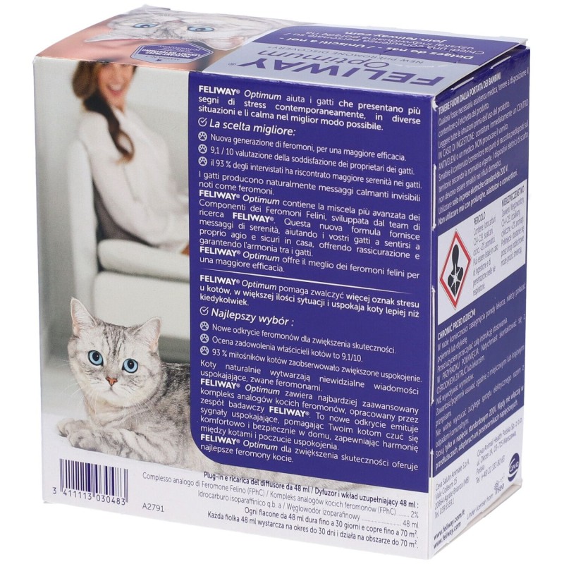 Foto ravvicinata di Feliway Optimum Diffusore + Rricarica per Gatti Da 48ml