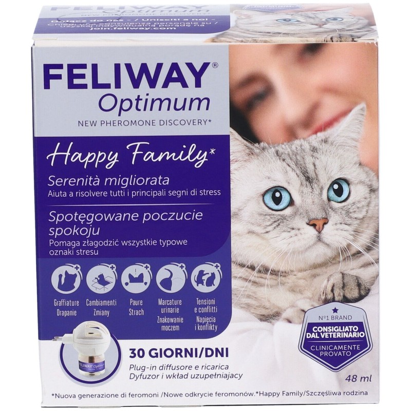 Foto illustrativa del packaging di Feliway Optimum Diffusore + Rricarica per Gatti Da 48ml