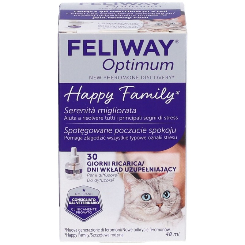 Pack ufficiale del prodotto Feliway Optimum Soluzione Antistress per il tuo Gatto Ricarica 48ml