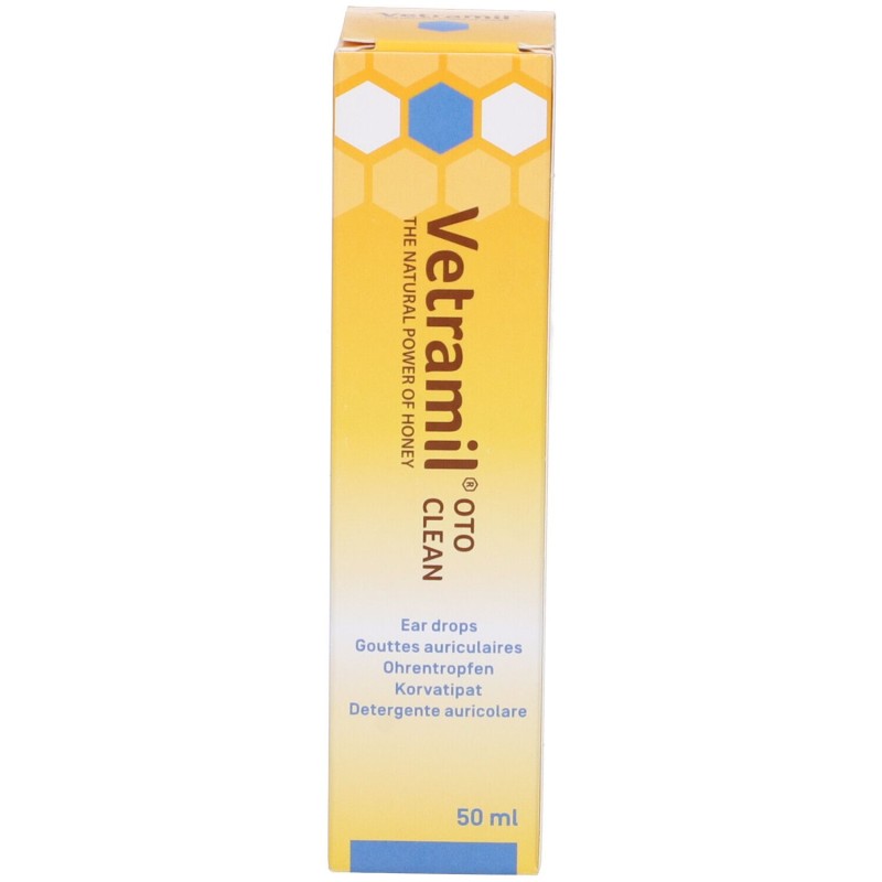 Confezione commerciale diVetramil Oto Clean Gocce Veterinarie per Animali 50ml Confezione commerciale diVetramil Oto Clean Gocce Veterinarie per Animali 50ml