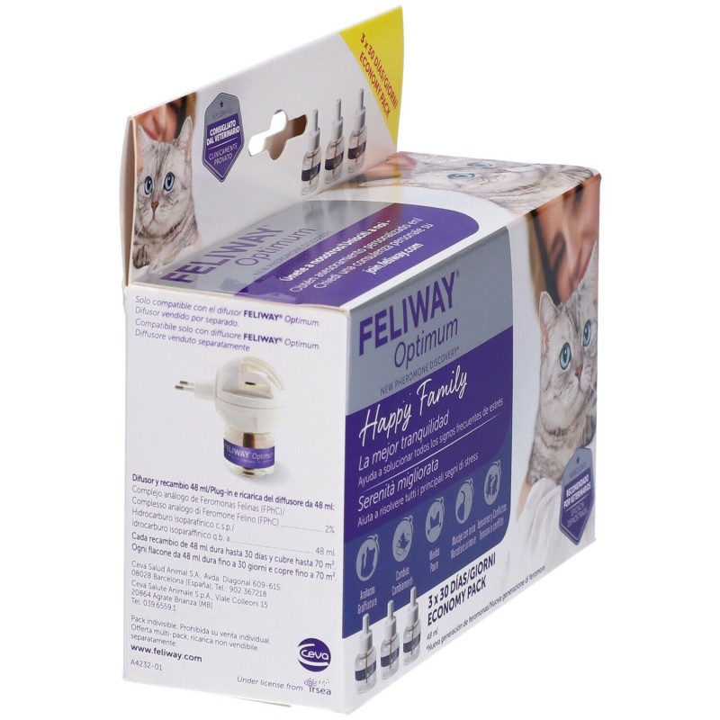 Immagine reale di Feliway Optimum Ricariche di Feromoni per Gatti 3x48ml