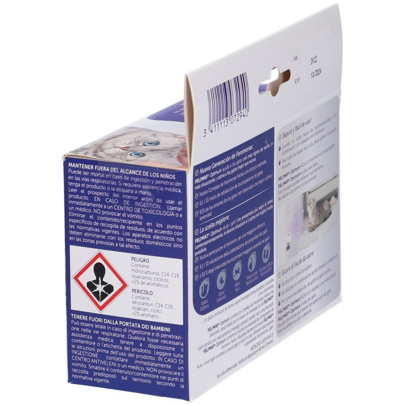 Primo piano di Feliway Optimum Ricariche di Feromoni per Gatti 3x48ml