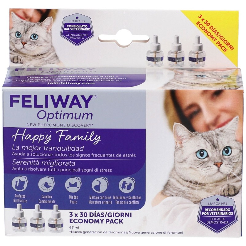 Vista del prodotto Feliway Optimum Ricariche di Feromoni per Gatti 3x48ml
