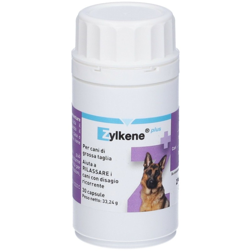 Pack ufficiale del prodotto Zylkene Plus Integratore per Rilassamento Cani da 15-60 Kg 30 Capsule