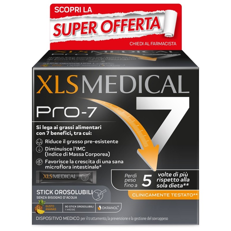 confezione di Xls Medical Pro 7 Integratore per Controllo del Peso 90 Stick Orosolubili