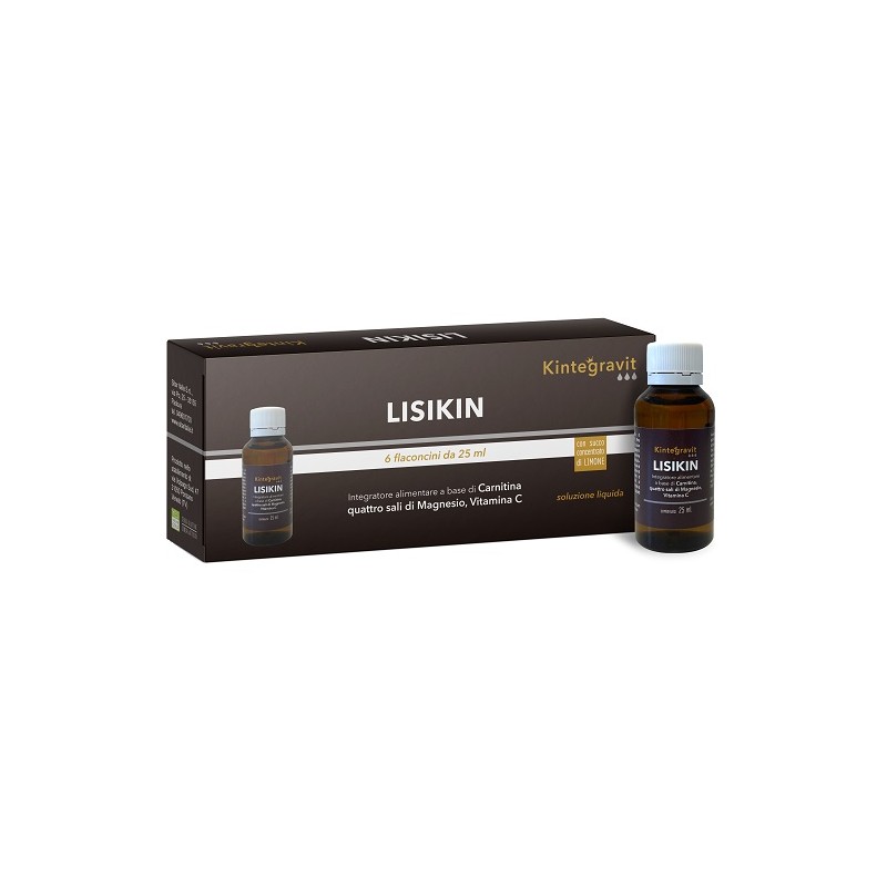 confezione di Lisikin Kintegravit Integratore di Carnitina Magnesio e Vitamina C 6 Flaconcini da 25ml confezione di Lisikin Kintegravit Integratore di Carnitina Magnesio e Vitamina C 6 Flaconcini da 25ml